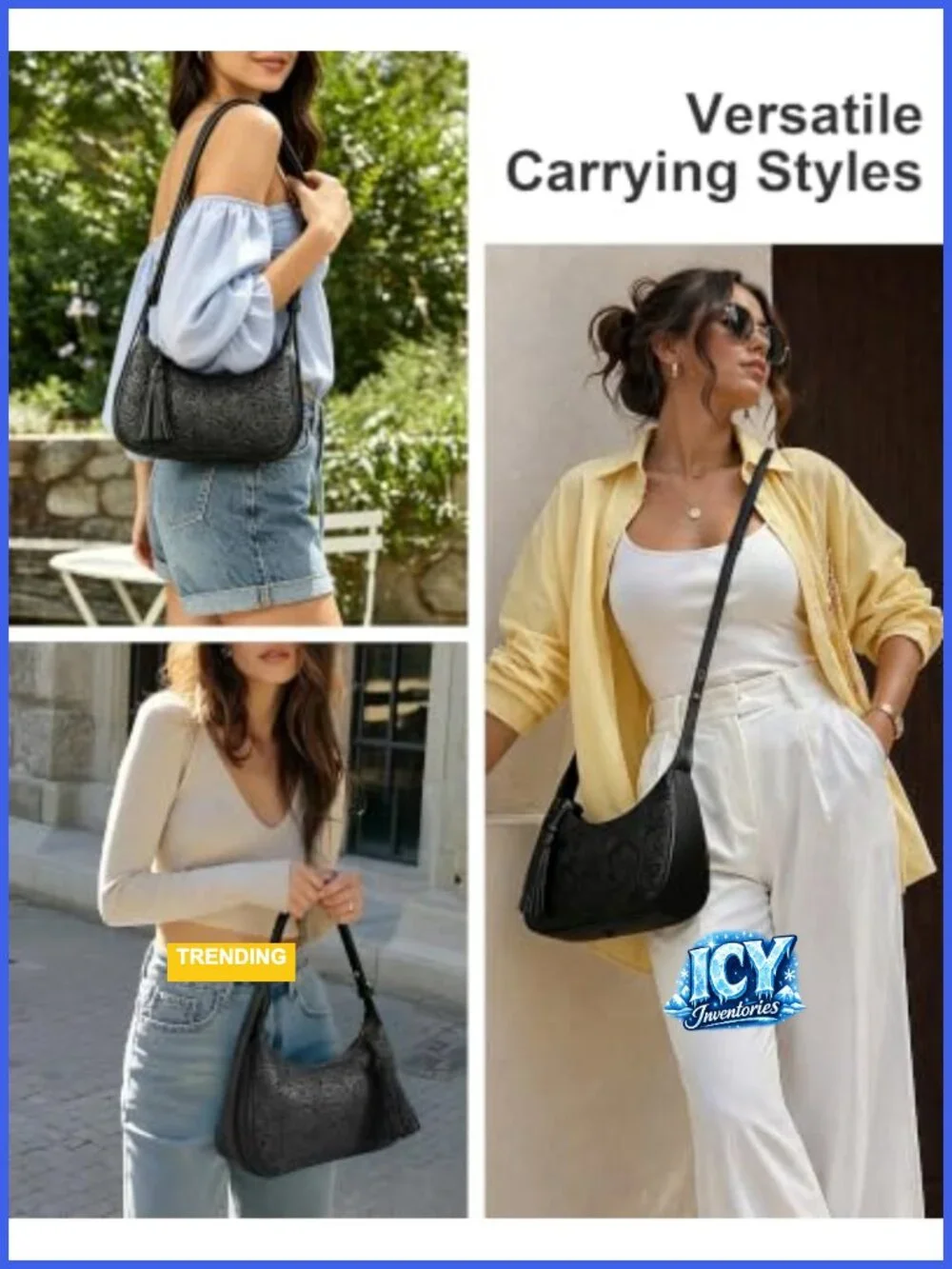 Vegan Leather Floral Embossed Hobo Shoulder Bag Crossbody Purse Tassel